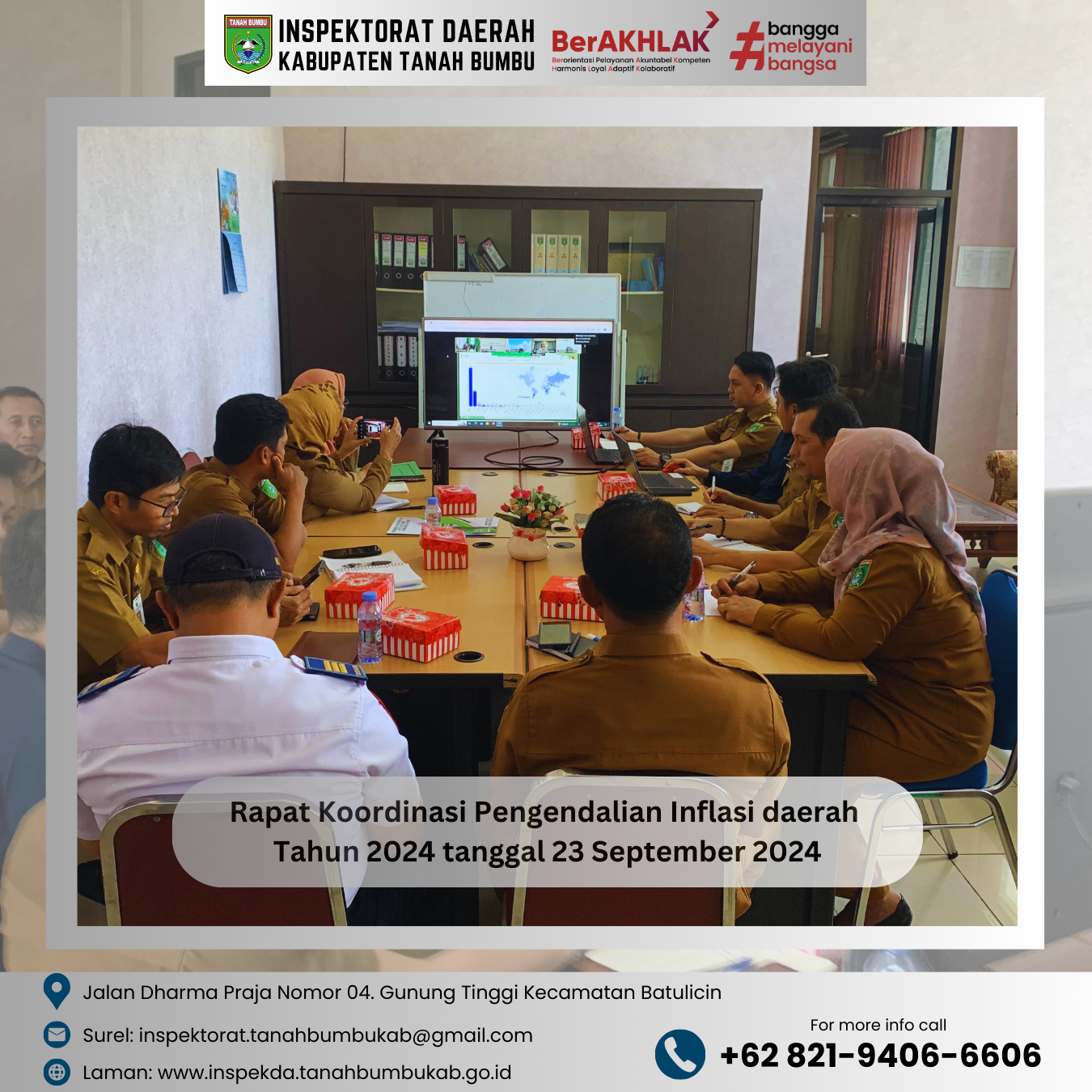 Inspektorat Daerah Tanah Bumbu Ikuti Rapat Koordinasi Pengendalian Inflasi daerah 23 September 2024 