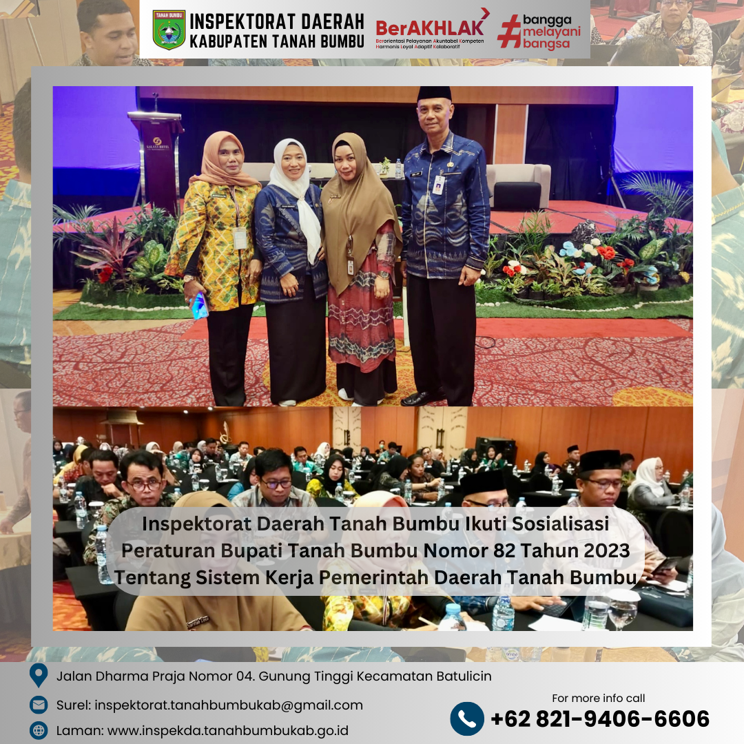 Inspektorat Daerah Tanah Bumbu Ikuti Sosialisasi Peraturan Bupati Nomor 82 tahun 2023 Tentang Sistem Kerja Pemerintah Daerah Tanah Bumbu