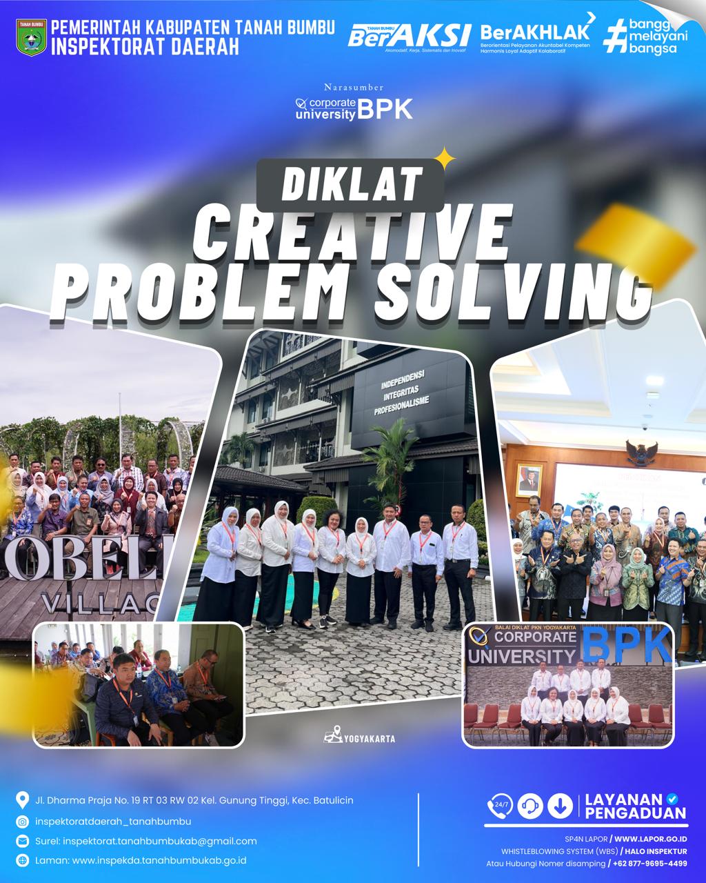 Perkuat Semangat “BerAksi”, Inspektorat Tanah Bumbu Gelar Diklat Creative Problem Solving di Yogyakarta