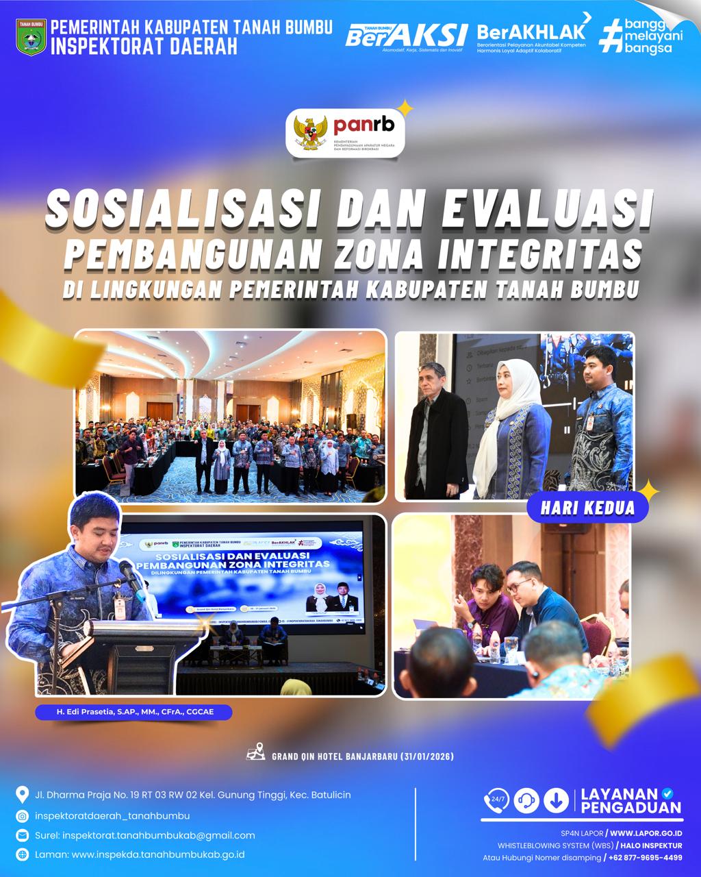 Langkah Nyata Pemkab Tanah Bumbu Menuju Birokrasi Bersih, Sekretaris  Daerah Buka Evaluasi ZI di Banjarbaru 